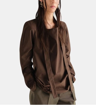 Blouse chemise droite en coton mélangé - Lemaire - Truffle