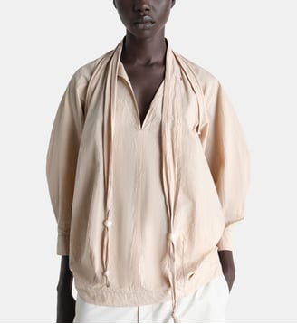 Blouse droite avec un foulard en coton - Lemaire - Greige