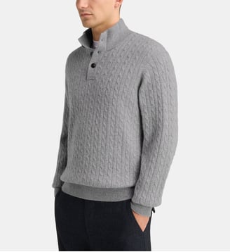 Pull camionneur droit Cachcablesmok torsades cachemire - Galeries Lafayette - Gris clair