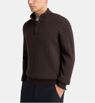 Pull camionneur droit Cachcablesmok torsades cachemire  - Galeries Lafayette - Marron foncé