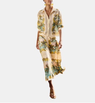 Jupe midi Sand Royal Sea crochet en lin mélangé - Farm Rio - Multicolore