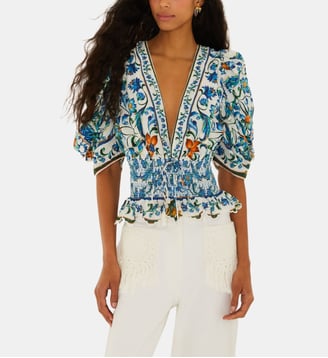 Blouse droite à motif  - Farm Rio - Bleu