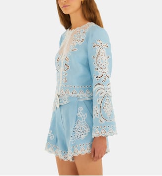 Blouse droite détails brodés Romantic Richelieu - Farm Rio - Bleu clair