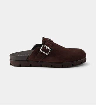 Mules plates en veau velours - Prada - Marron
