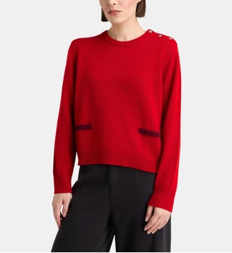 Pull droit Feddie boutons bijoux cachemire - Galeries Lafayette - Rouge vermillon