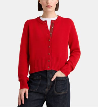 Cardigan droit Zali boutons bijoux cachemire - Galeries Lafayette - Rouge vermillon