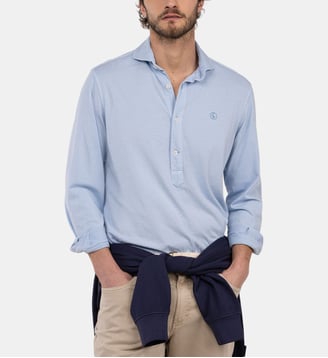 Polo à manches longues droit en coton signature - El Ganso - Bleu clair
