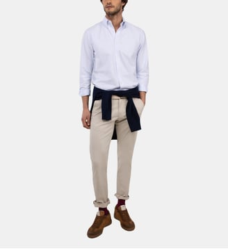 Chemise Oxford droite en coton motif rayé signature - El Ganso - Bleu clair