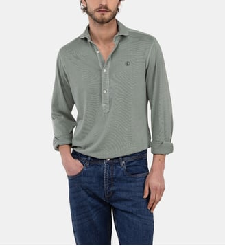 Polo à manches longues droit en coton fermeture boutonnée - El Ganso - Vert