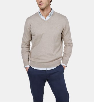 Pull droit col v en coton signature - El Ganso - Beige