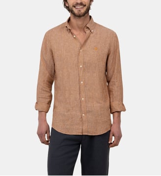 Chemise Yale droite en lin motif rayé - El Ganso - Orange