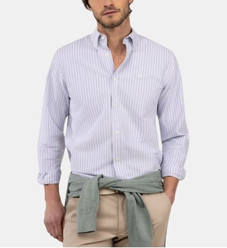 Chemise Oxford droite en coton motif rayé signature - El Ganso - Bleu moyen