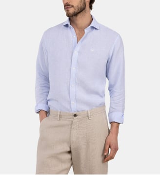 Chemise droite en chambray de lin signature  - El Ganso - Bleu clair