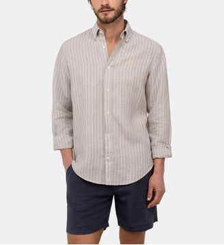 Chemise droite en lin à rayures - El Ganso - Vert et beige