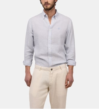Chemise Yale droite en lin motif rayé - El Ganso - Bleu clair
