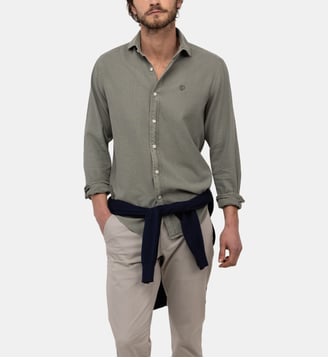 Chemise droite en lin mélangé col italien - El Ganso - Vert