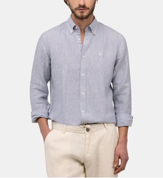 Chemise Yale droite motif rayé en lin signature - El Ganso - Bleu moyen