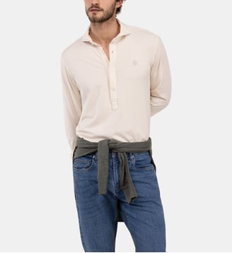 Polo à manches longues droit en coton signature - El Ganso - Beige