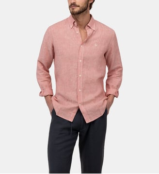 Chemise Yale droite en lin motif rayé - El Ganso - Rouge