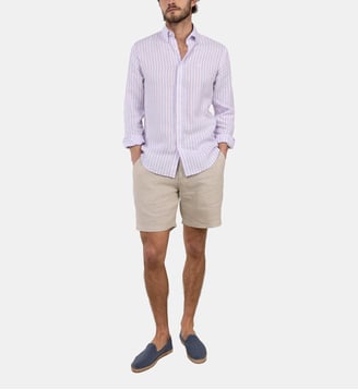 Chemise droite en chambray de lin motif rayé signature  - El Ganso - Bleu