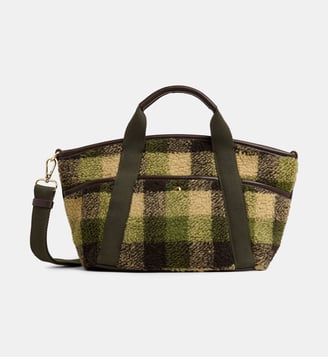Sac cabas Maggy Shearling à carreaux  - Galeries Lafayette - Vert et camel