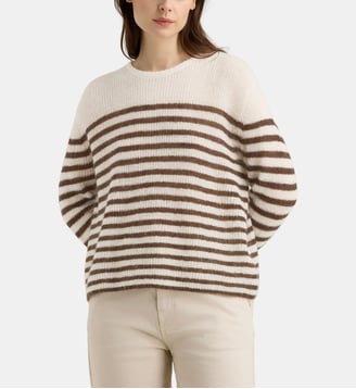 Pull droit Finistere rayé en maille de laine mélangée - Galeries Lafayette - Écru et marron