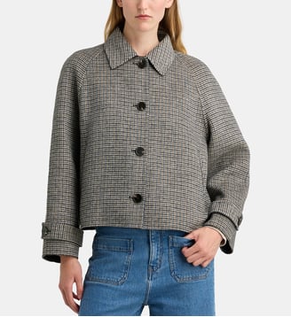 Veste droite courte Arthur check - Galeries Lafayette - Bleu marine