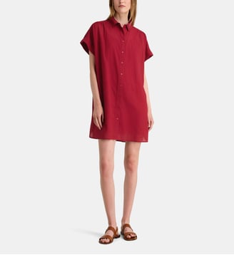 Robe chemisette courte Fadette Dha rayures et fond de robe coton bio - Galeries Lafayette - Rouge grenade