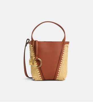 Petit sac cabas Chloé Spin effet raphia et cuir - Chloé - Brun argile