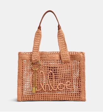 Sac cabas East West Summer Banana raphia - Chloé - Saumon, beige et saumon