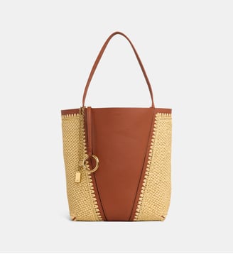 Sac cabas Chloé Spin effet raphia et cuir - Chloé - Brun argile