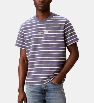 T-shirt droit à rayures coton - Calvin Klein - Bleu et gris