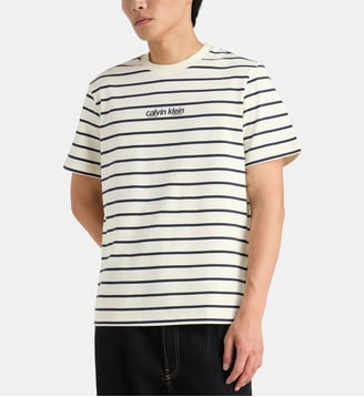 T-shirt droit à rayures coton - Calvin Klein - Écru et noir