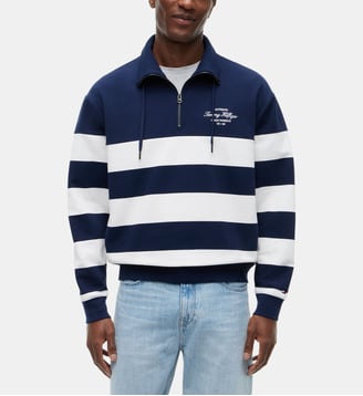 Sweat droit rayé col camionneur - Tommy Hilfiger - Bleu et blanc