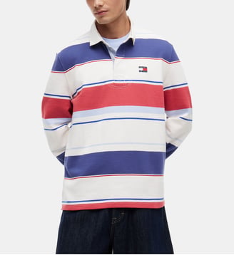Polo rugby droit rayé manches longues - Tommy Hilfiger - Bleu blanc rouge