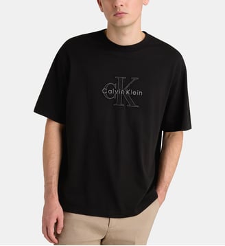 T-shirt droit briderie signature coton - Calvin Klein - Noir