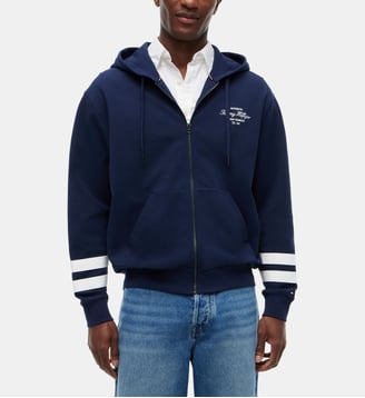 Sweat droit zippé capuche signature - Tommy Hilfiger - Bleu marine