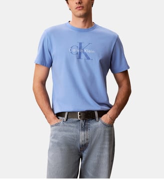 T-shirt droit signature - Calvin Klein - Bleu