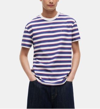 T-shirt droit à rayures - Tommy Hilfiger - Blanc et bleu