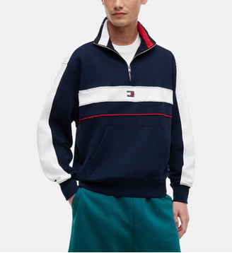 Sweat ample bicolore col camionneur - Tommy Hilfiger - Bleu marine