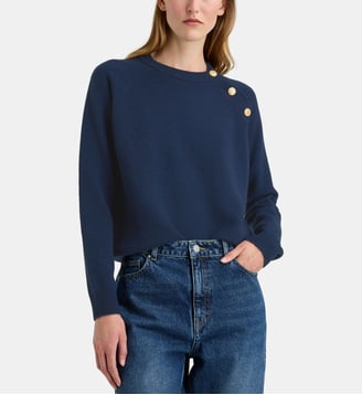 Pull marinière droit Fouesnant cachemire  - Galeries Lafayette - Bleu marine
