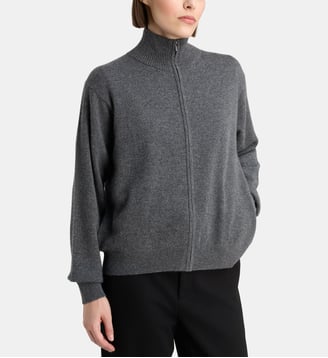 Gilet droit zippé Farell cachemire - Galeries Lafayette - Gris foncé