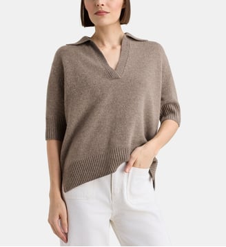 Pull manches courtes Frozon en cachemire - Galeries Lafayette - Taupe