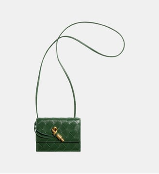 Porte-cartes bandoulière en cuir motif intrecciato - Bottega Veneta - Vert