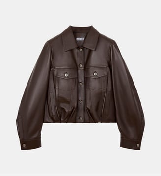Manteau droite en cuir fermeture boutonnée - Loewe - Dark brown