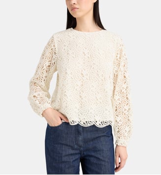 Top Ostoya maille ajourée crochet coton bio - Jodhpur - Écru