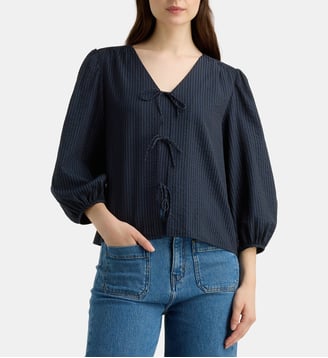 Top droit Filou Re rayé seersucker - Galeries Lafayette - Bleu marine