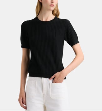 Pull droit Ambre New maille fantaisie manches courtes  - Galeries Lafayette - Noir