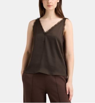Top caraco Fridget satiné dentelle - Galeries Lafayette - Marron foncé