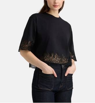 Top Fanfan court broderies coton  - Galeries Lafayette - Noir